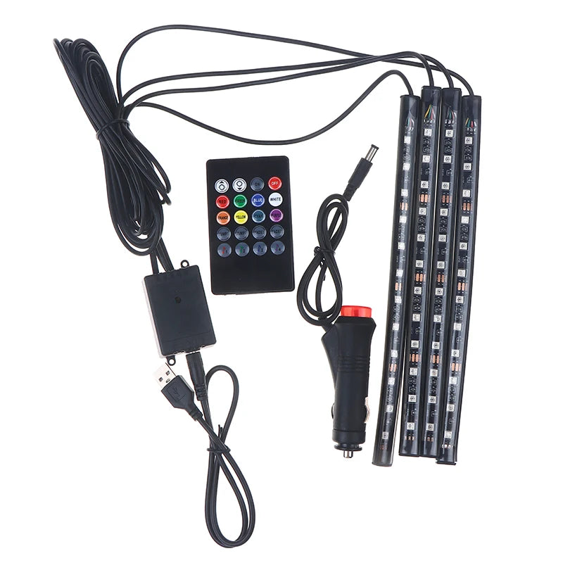 48 LED RGB Car Foot Ambient Light With USB Cigarette Automotive Interior Lights Strip Decoration Bar Remote/Voice Control Oasis Select