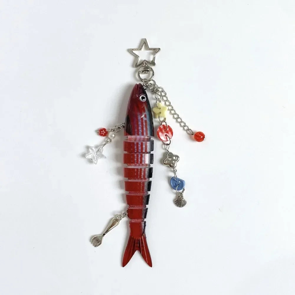 New Plastic Fish Keychain Multi Jointed Simulation Fish Hook Key Chain Backpack Pendant Gifts Oasis Select Style B