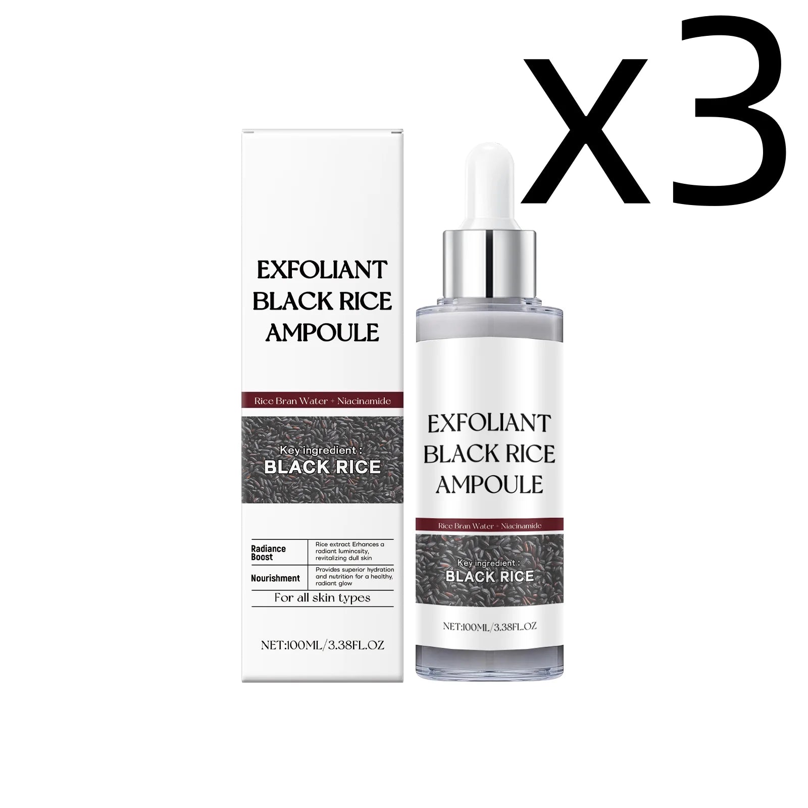 Black Rice Face Exfoliating Essence – Smooth & Soften Skin 100ml Facial Exfoliating Essence Oasis Select 100ml Boxed X 3PCS