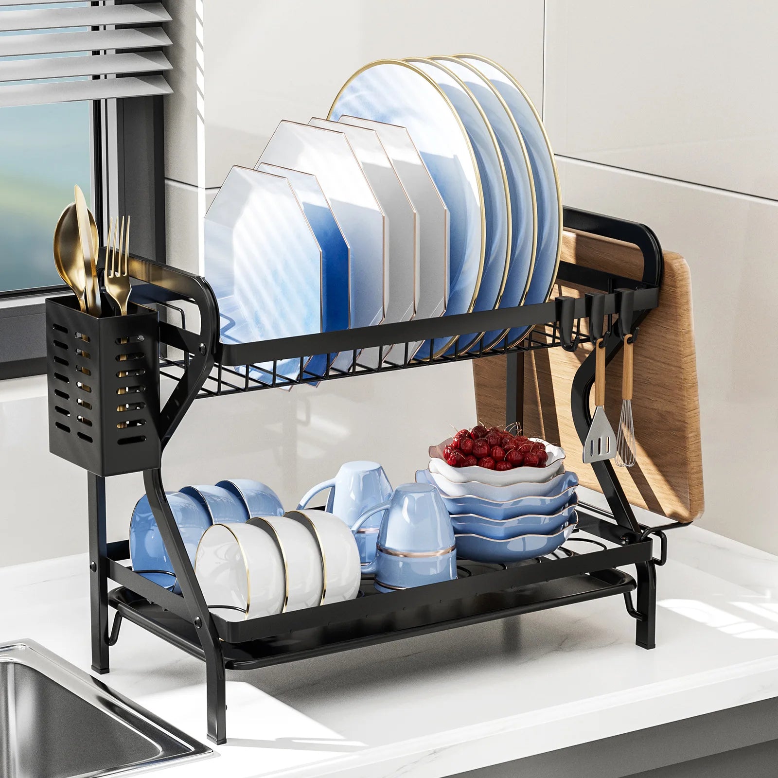 Kitchen Drain Bowl Holder Tableware Water Filter Shelf Household Plates Dish Cutlery Storage Box Oasis Select
