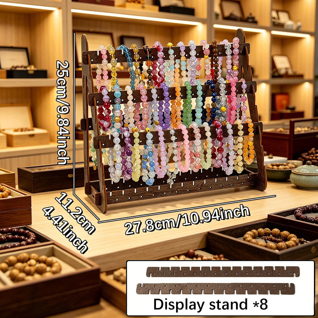 1pc wooden dark brown multi-layer detachable adjustable bracelet display rack suitable earring earring necklace storage rack Oasis Select