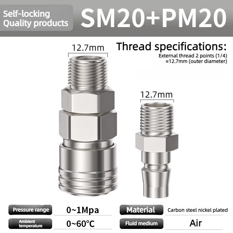 Pneumatic Fitting C Type Self-locking Quick Coupling Connector Coupler SP PP SM PM SH PH SF PF 10 20 30 40 For Air Compressor Oasis Select SM20 and PM20 Self locking