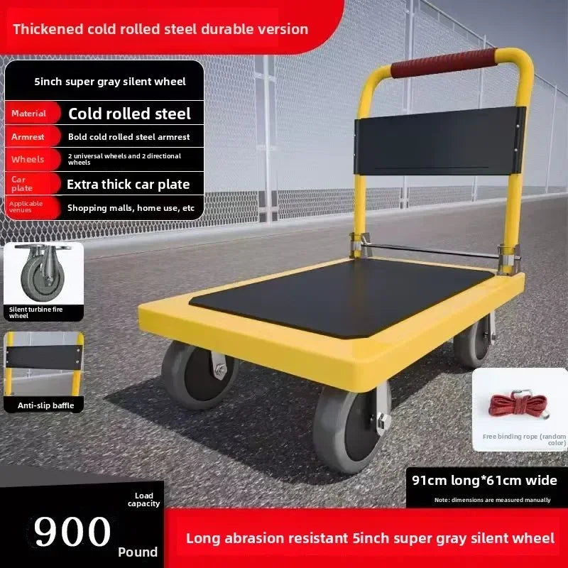 Multi-functional Color steel plate trolley Pull goods trolley Pallet flatcar Portable folding silent Oasis Select Yellow F