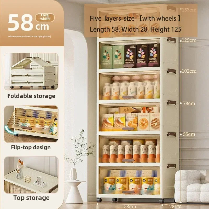 Multi-functional Simple folding storage cabinet Plastic multi-layer bag wardrobe storage box living room storage cabinet Oasis Select 58Cm5layerbrown
