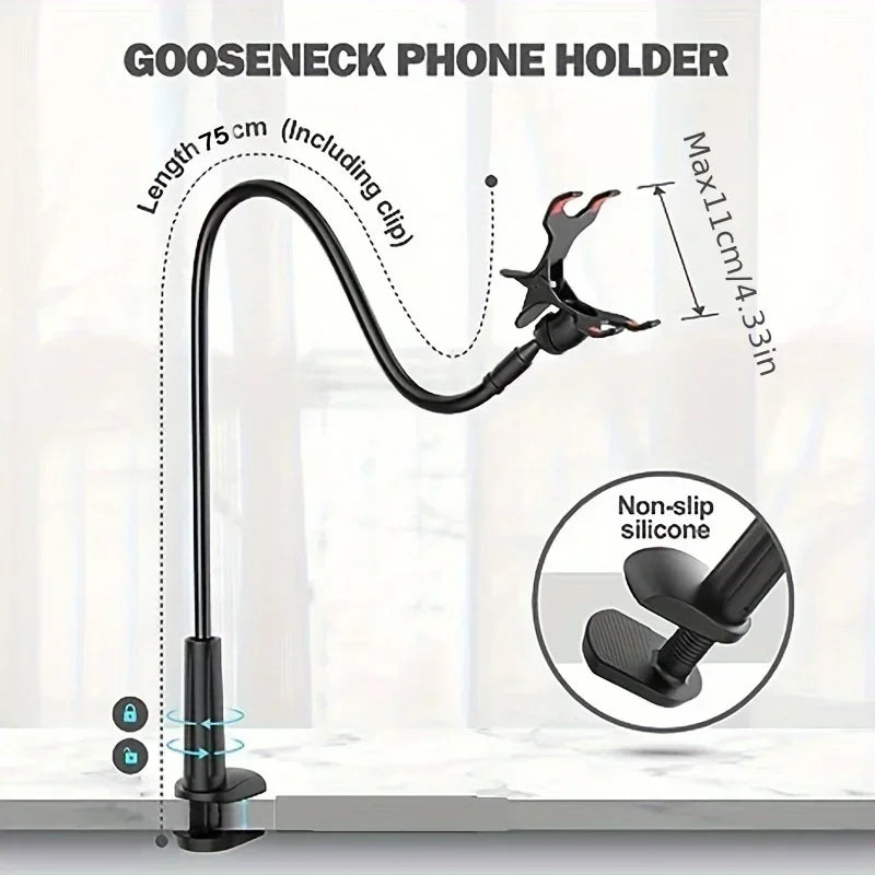Phone Clip on Stand Holder with Grip Flexible Long Arm Gooseneck Lazy Bracket Mount Clamp for IPhone 15 Pro Max Accessories New Oasis Select