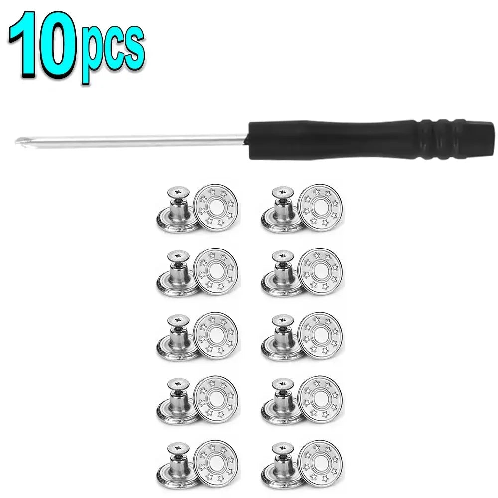 10/20Pcs Metal Jeans Buttons 17mm Replacement Screw Button Repair Kit Nailless Removable Jean Buckles Clothing Pants Pins Oasis Select 10pcs E