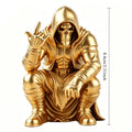 Creativity Hooded Skull Figurine Ornaments Squatting Gothic Grim Reaper Statue Handicraft Desktop Ornament for Home Office Decor Oasis Select Hood gold