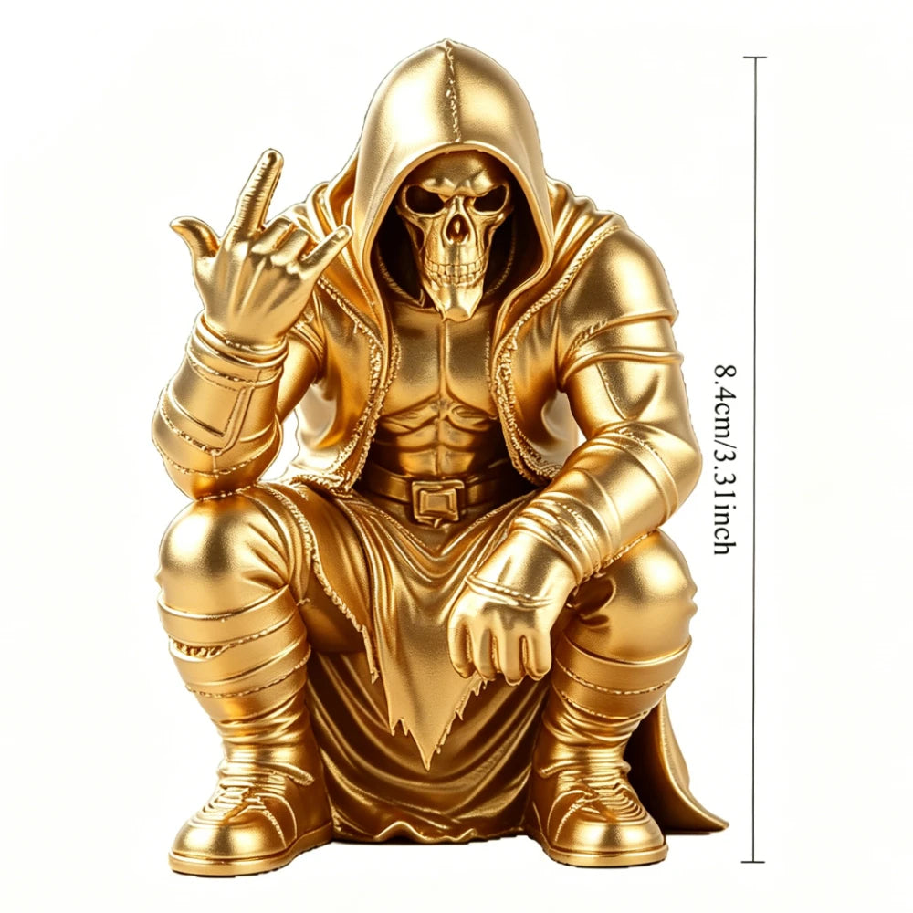 Creativity Hooded Skull Figurine Ornaments Squatting Gothic Grim Reaper Statue Handicraft Desktop Ornament for Home Office Decor Oasis Select Hood gold