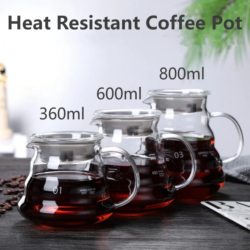 360/600/800ml Heat Resistant Coffee Pot Clear Glass Kettle Sharing Pot with Lids, Pour Over Coffee Espresso Maker Accessories Oasis Select