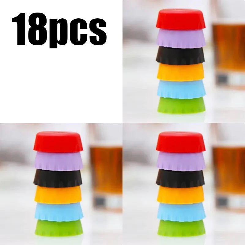 6/12/18/24/36pcs Candy Colors Reusable Silicone Beer Bottle Caps 6pcs Fresh - Keeping Soda Beer Sealing Bar Utensils Oasis Select 18pcs
