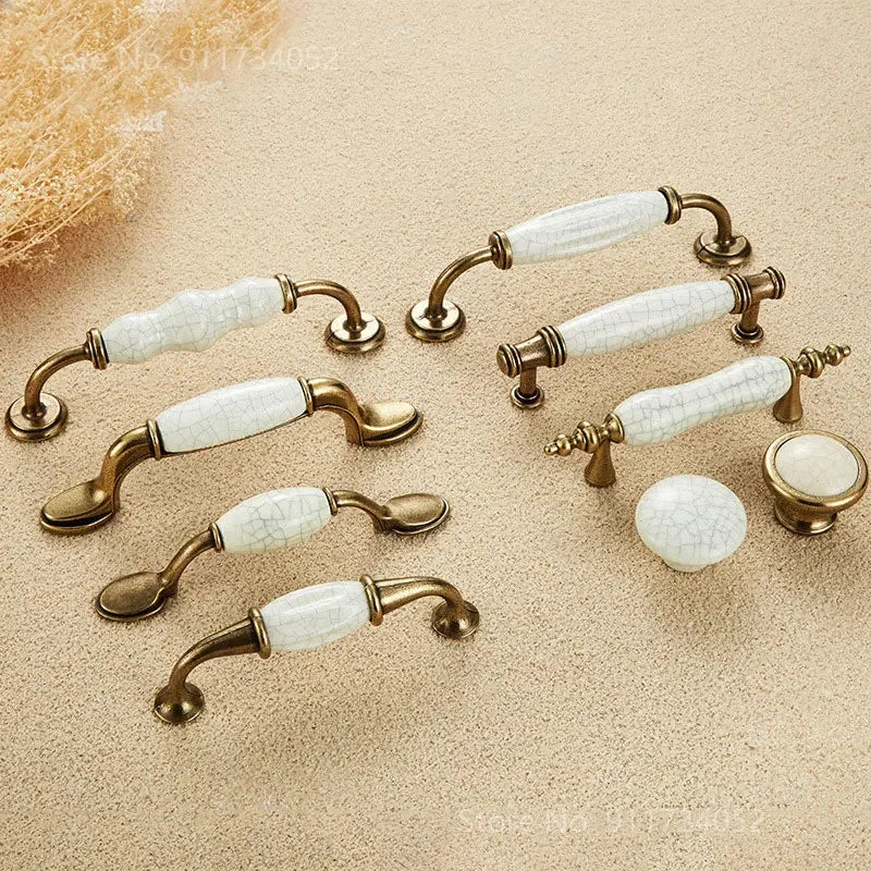 Cupboard Kitchen Hardware Retro European Fashion Cabinet Drawer Handles Bronze Closet Dresser Knobs Zinc Alloy and Ceramic Oasis Select