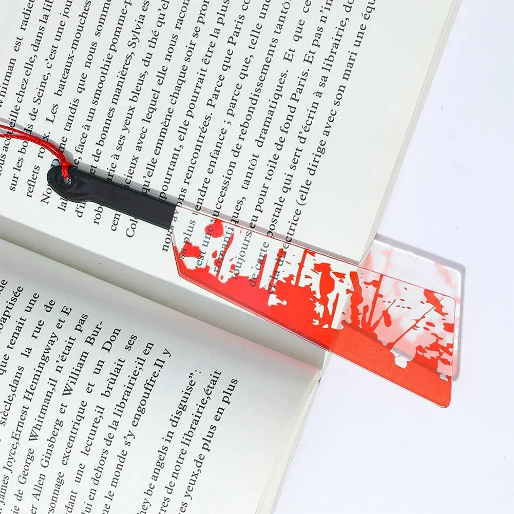 Acrylic Bookmark Horror Knife Clear Tassel Halloween Themed Series Chopper Saw Blood Halloween for Bookworms School Supplies Oasis Select