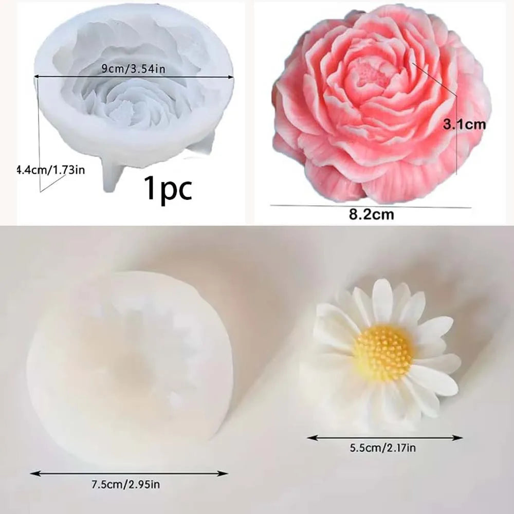 3D Daisy Peony Flower Silicone Mold – Candle Soap Resin