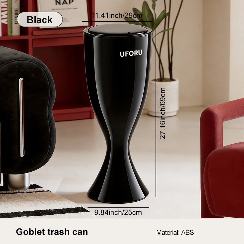 Tall trash can. No-bend design. A large-capacity household trash can with a stylish look that complements your home decor. Oasis Select black