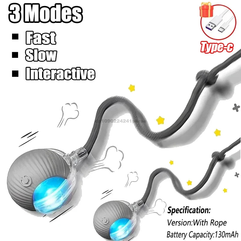 Cat Interactive Ball Toy Automatic Rolling Ball Faux Tail Rechargeable Pet Electric Toy Dog Cat Training Imitate Mouse Products Oasis Select 2PCS-Grey