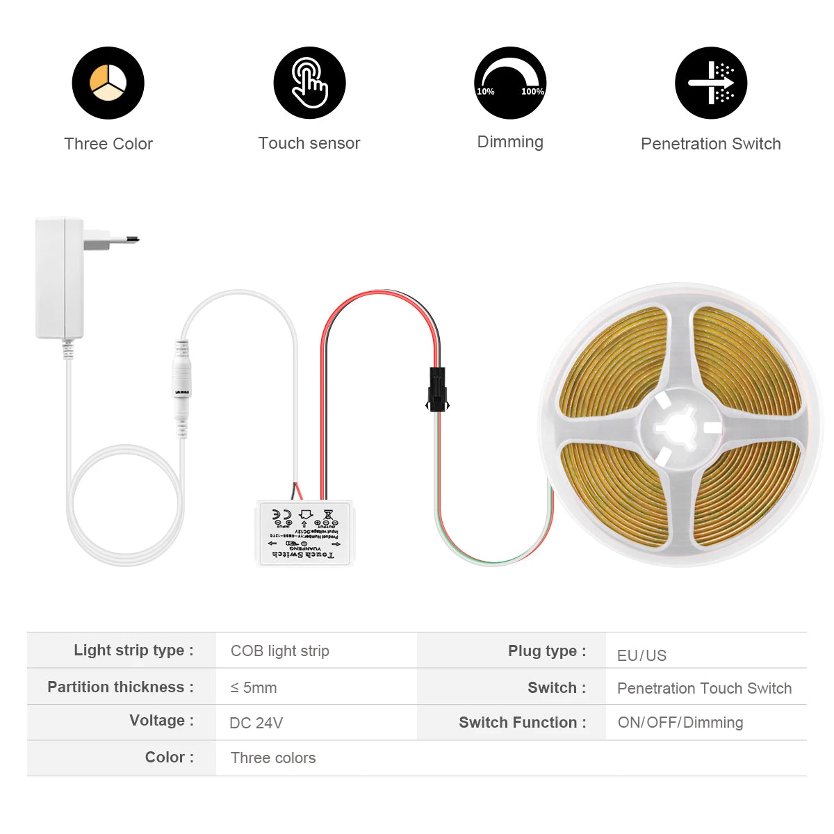 24V COB LED Light Strip Led Dressing Table Light CCT Touch Sensor Swtich Dimmable Wall Bathroom Makeup Mirror Lighting Decor Oasis Select