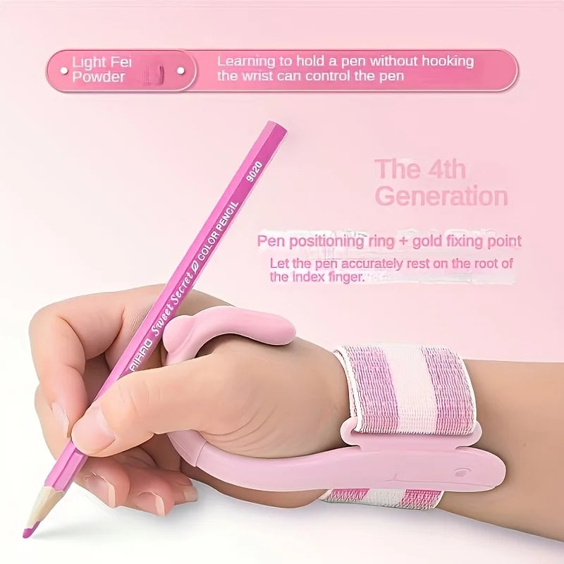Silicone Right-handed Wrist Correction Pen Holder (for Right-handed Use Only), Anti Hook Design, Ergonomic Writing Aid Oasis Select pink