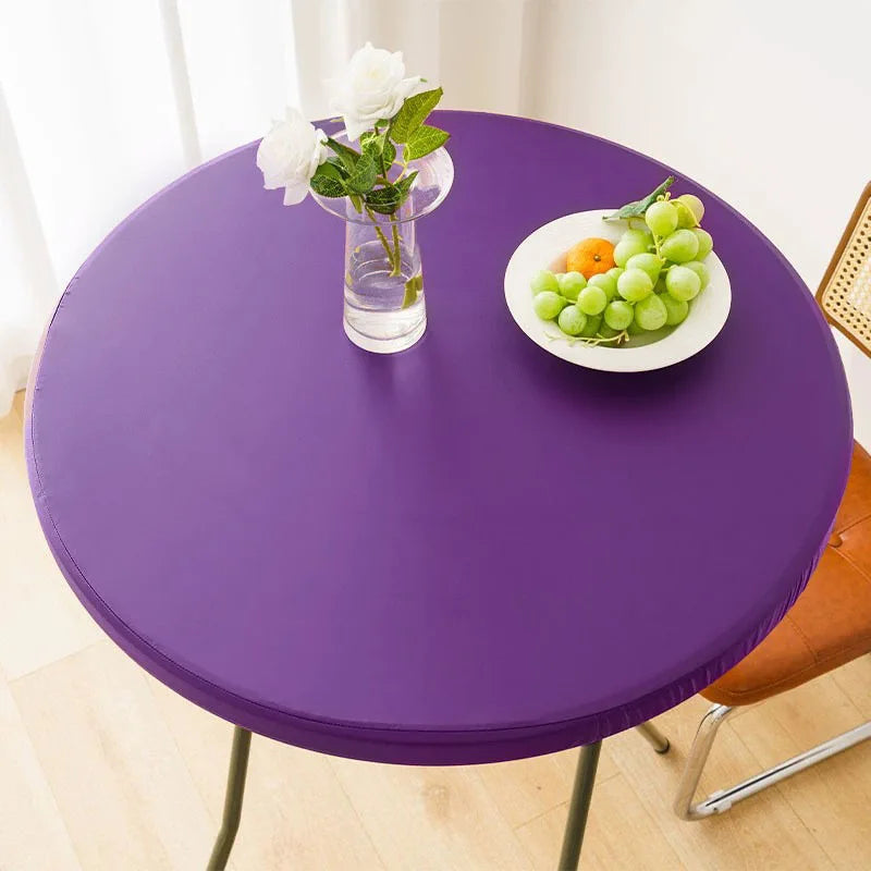 Elastic Round Table Cover Waterproof and Oil Resistant All Inclusive Desktop Cover Household Outdoor No Wash Elastic Band Oasis Select 100cm Purple