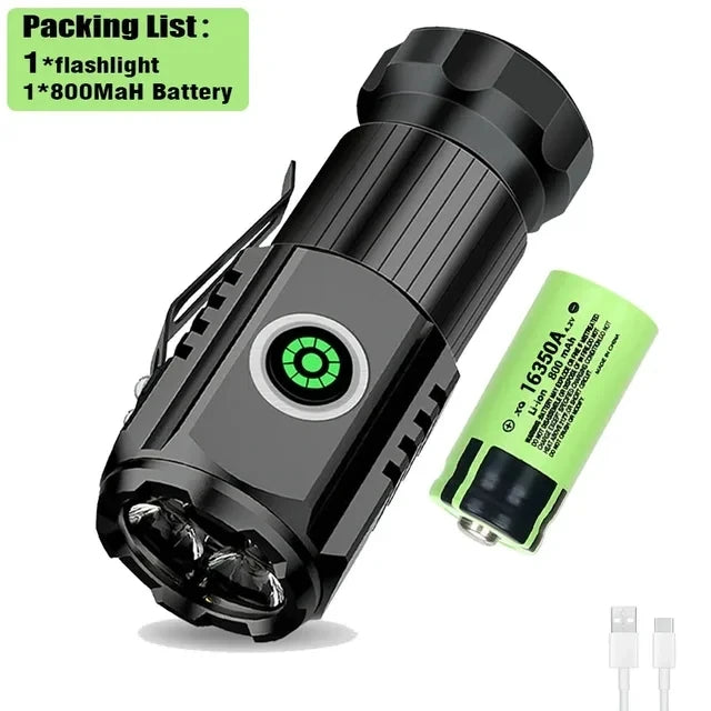 New Upgrade 3 LED Flashlight With RGB Side Lamp Type-C Rechargeable 2000 Lumens Torch Tail Magnet for Camping Hiking Lantern Oasis Select Package B 1pc