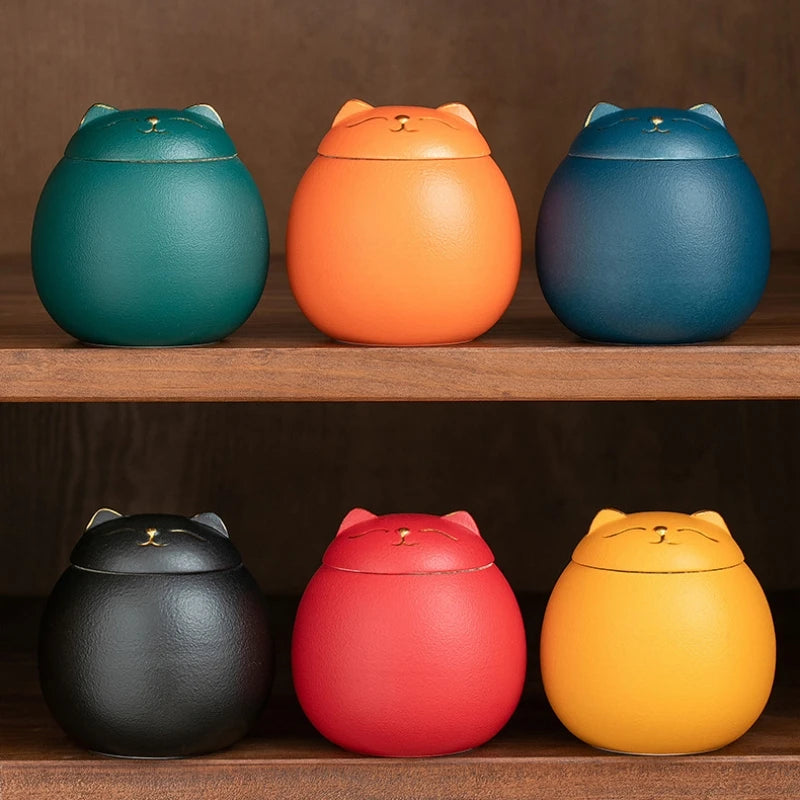 230ML Tea Storage Jar Cute Pets Gradient Color Ceramics Jar Cat Tea Can Moisture Proof Household for Candy Sealed Storage Box Oasis Select