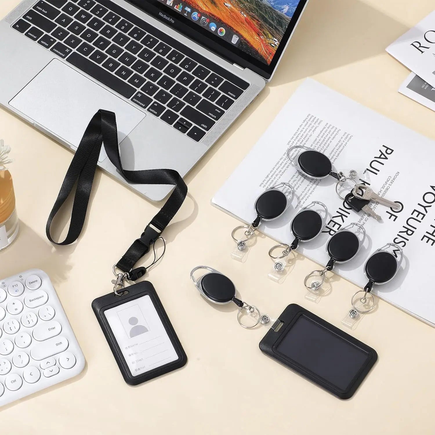 Work Permit Card Set - Rope Retractable Neck Hanging Document Card Set - Chest Tag Access Control Hard Shell Protective Set Oasis Select
