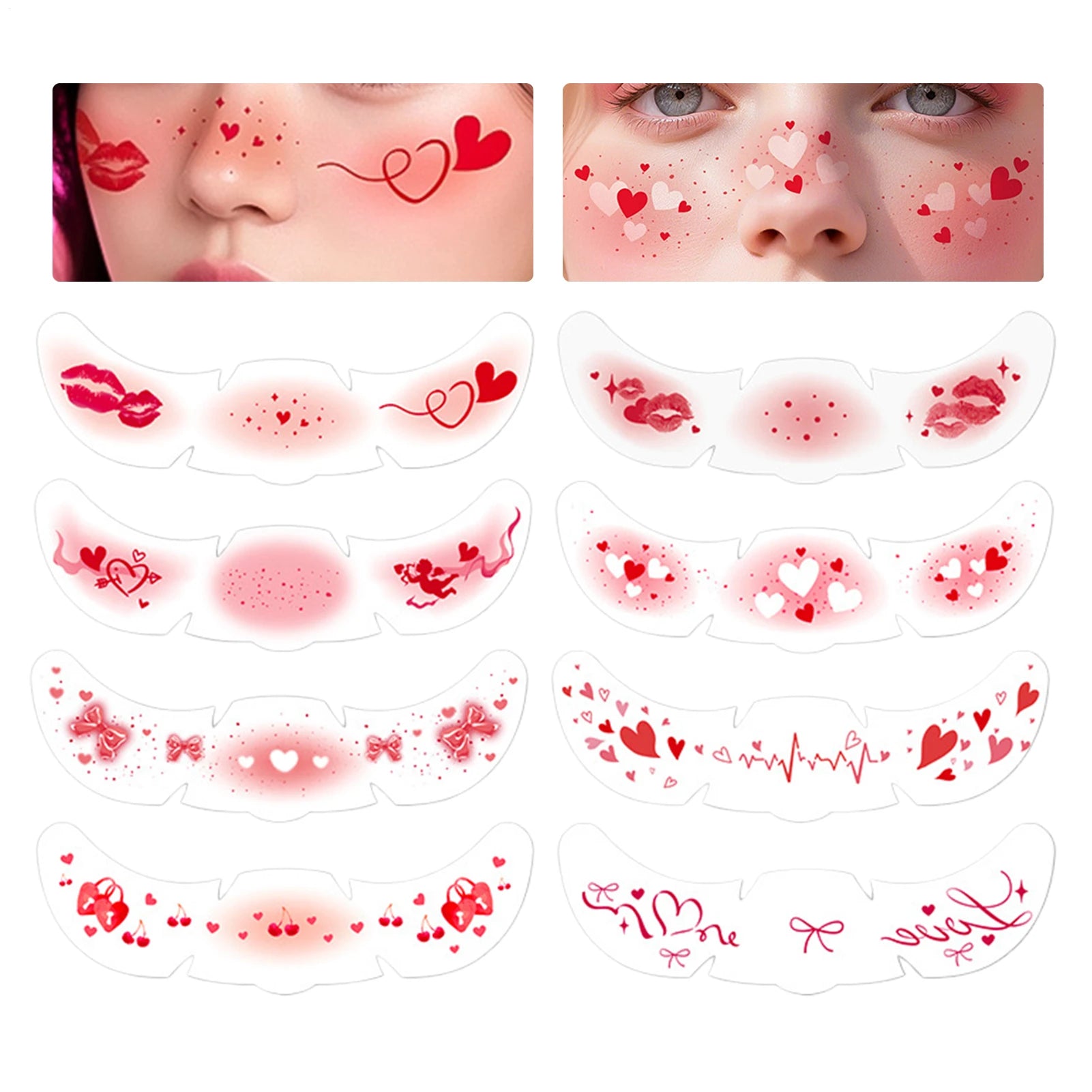8pcs Heart-patterned glitter Freckles Makeup Patches Fake Freckles Temporary Tattoo Stickers Face Makeup Oasis Select