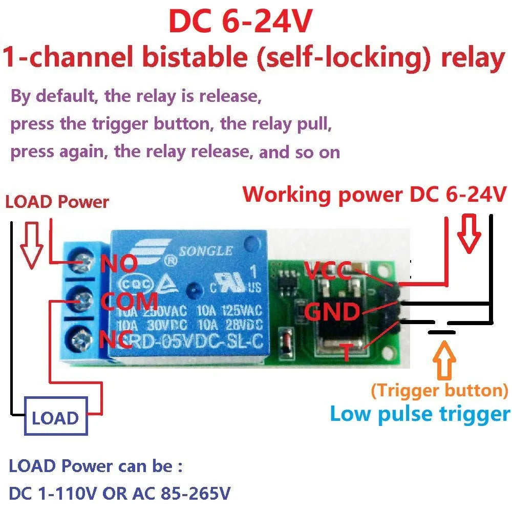 DC 6-24V Flip-Flop Latch Relay Module 1 Way Bistable Self-locking Relay Switch For Smart Home LED Car Low Pulse Trigger Board Oasis Select
