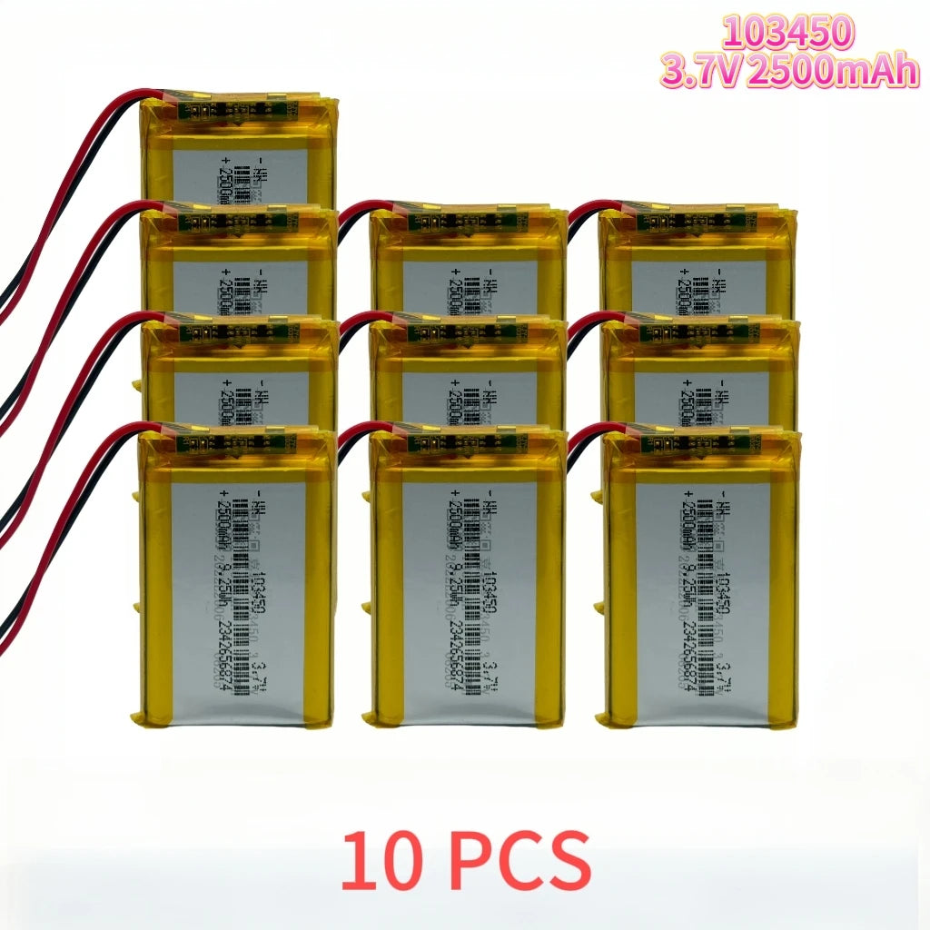 103450 3.7V 2500mAh Polymer Lithium Rechargeable Battery JST PH 2.0mm 2Pin Plug for Camera GPS Navigator MP5 Bluetooth Headset Oasis Select 10 PCS