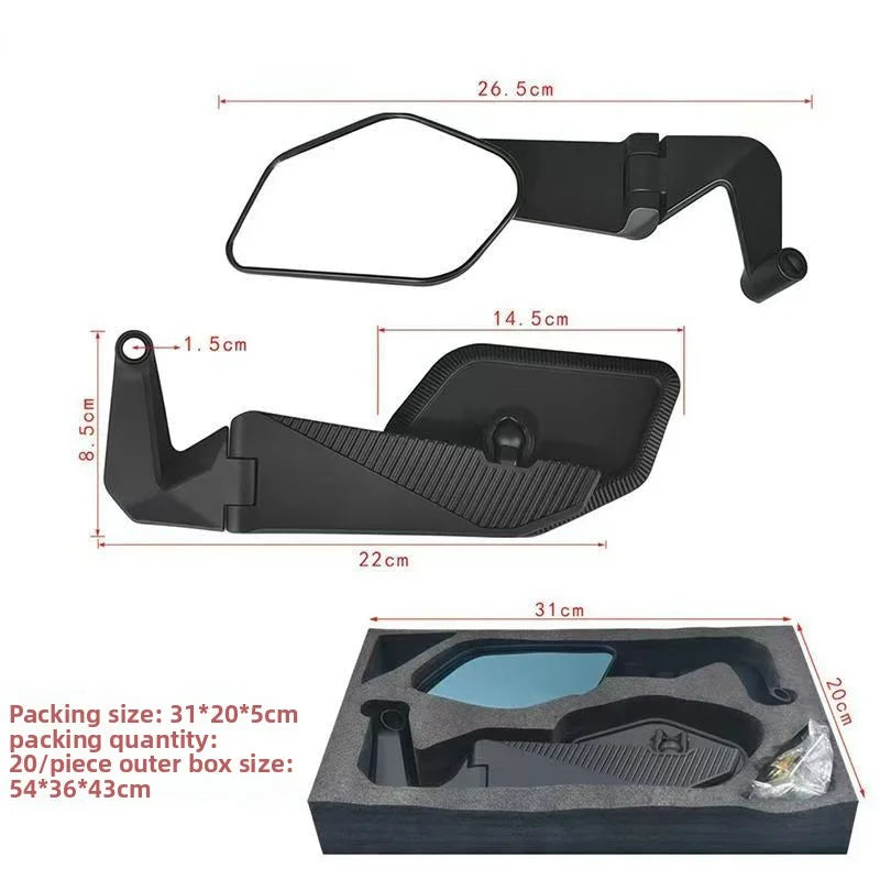 Motorcycle and Electric Bike Folding Universal Adjustable Aluminum Alloy Rearview Mirror with Wind Deflector Oasis Select