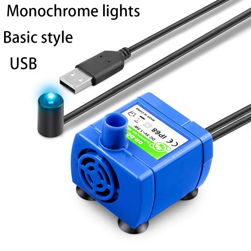 Pet USB Water Pump LED Light Pet Cat Water Fountain Motor Accessories Replacement for Cat Flowers Drinking Bowl Water Dispenser Oasis Select size2