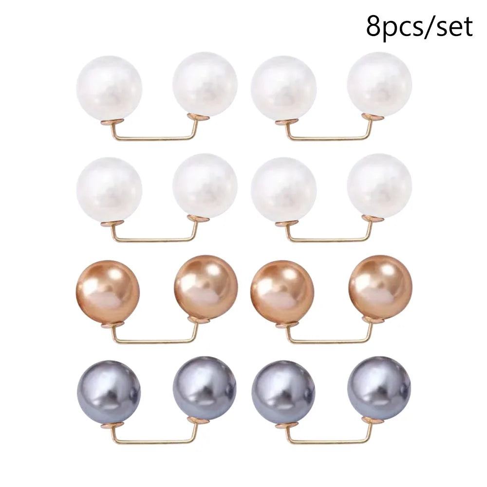 3/6/8PCS Double Head Pin Pearl Brooch Adjustable Collar Clip DIY Sewing Waist Fastening Pins Non-Slip Multi-Purpose Oasis Select Style 5