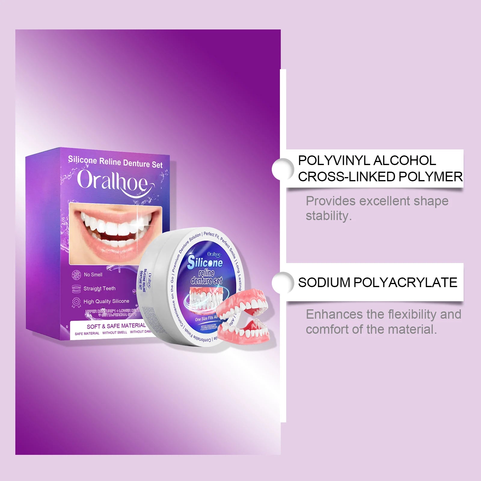 Oralhoe Silicone Denture Set Temporary Orthodontic Fake Tooth Upper Lower Veneers Teeth Whitening Dentures Simulation Braces Oasis Select
