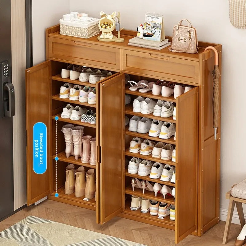 Durable Shoe Cabinet, Nanzhu Shoe Rack At The Entrance Of The Home, Storage Artifact, Space-saving And Dust-proof Entry Oasis Select