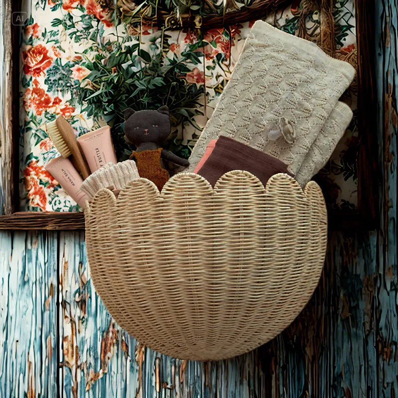 Garden Style Rattan Wall Hanging Key Storage Basket Home Decoration Toys Sundry Storage Basket Hand-woven Basket Oasis Select