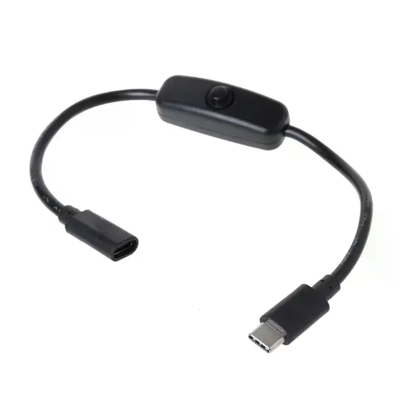 USB-C Extension Cable 4A with On/Off Switch – 30cm Power Cord