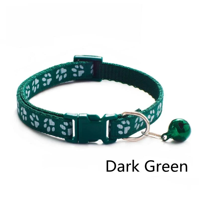1/6pcs Pet Collar With Bell, Cartoon Footprints, Colorful Dog, Puppy, Cat Accessories, Adjustable Safety Bell Ring Necklace, Pet Oasis Select Deep green
