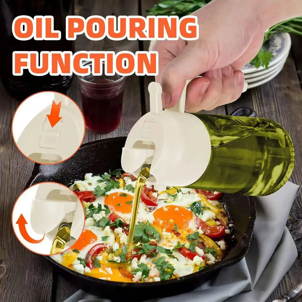 16oz Glass Oil Sprayer & Dispenser – Leakproof 2-in-1 Bottle