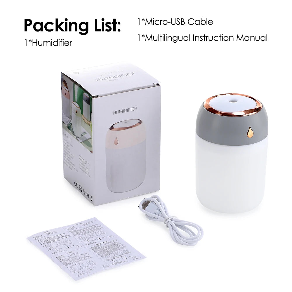 600ml Mini USB Humidifier – Nano Mist, Aromatherapy & LED Light