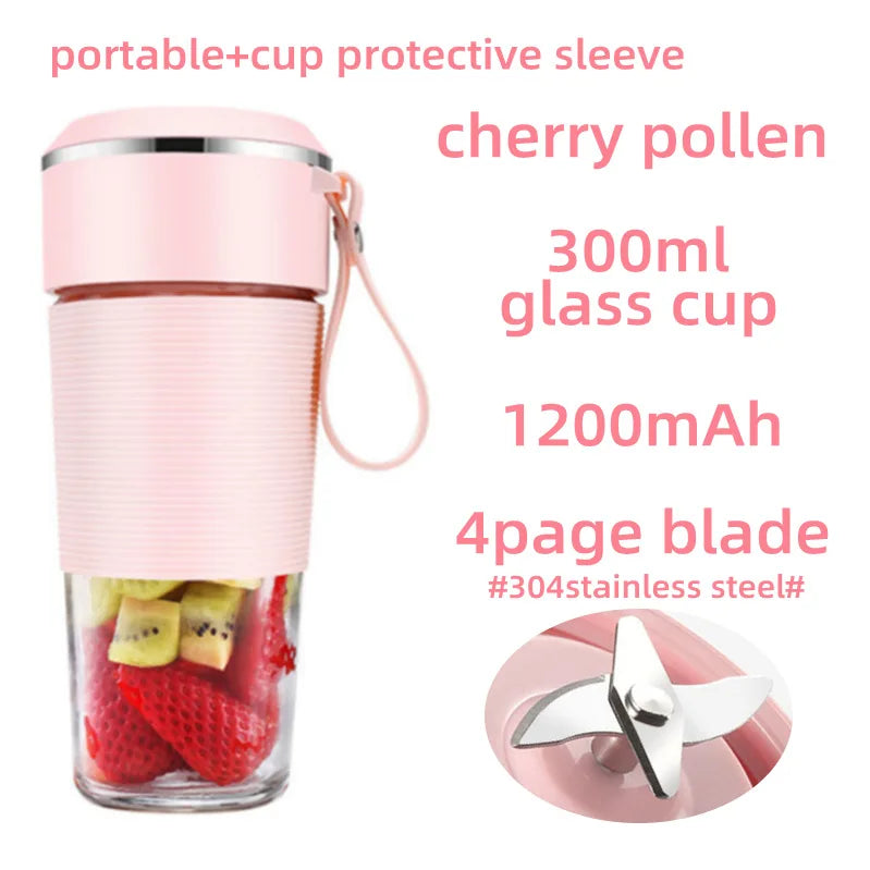 Portable Juicer Usb Rechargeable Wireless Mini Smoothie Blender Mixer Fruit Juice Maker Electric Juicer Machine Glass Cup Oasis Select K10 pink 4 Leaf