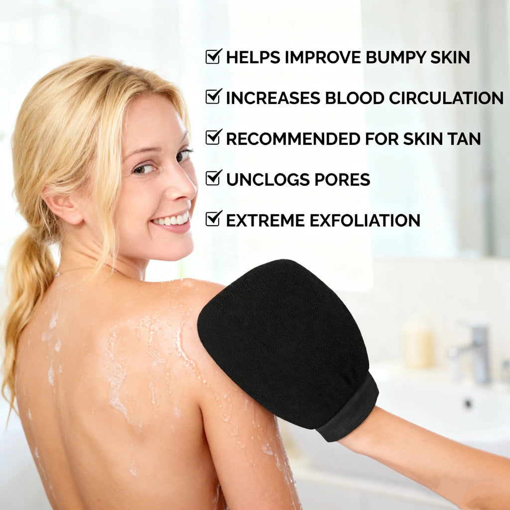Exfoliating Glove for Body & Face - Bath & Shower Scrub for Deep Cleaning, Tan Removal and Massage Oasis Select black 20g