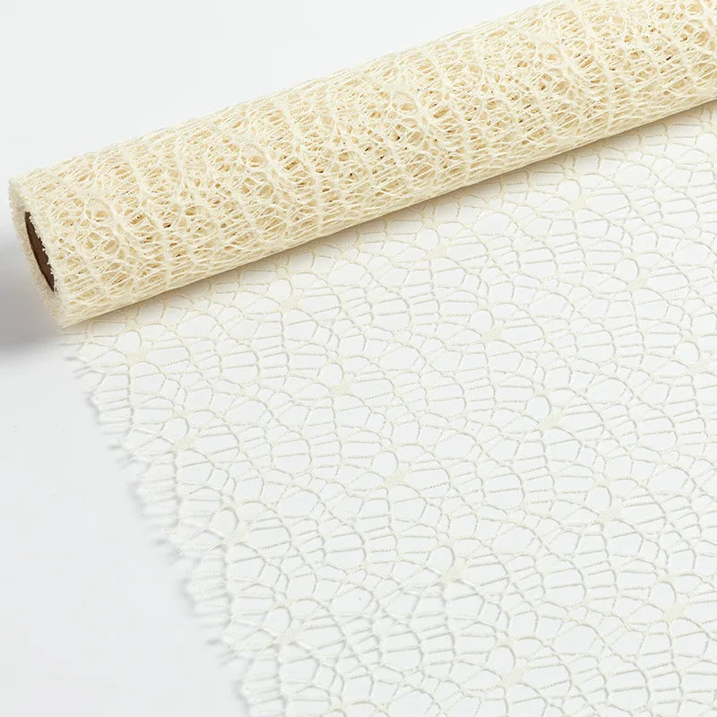 50cm 5yards Flower Wrapping Gauze Bouquet Wrapping Lace Jacquard Net Flower Pattern Mesh Floral Wrapping Paper Valentine's Day Oasis Select Beige
