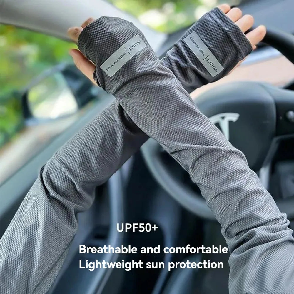 New Ice Silk Arm Sleeves UV Protection Loose Long Arm Glove Non-slip Breathable Sunscreen Sleeves Summer Oasis Select