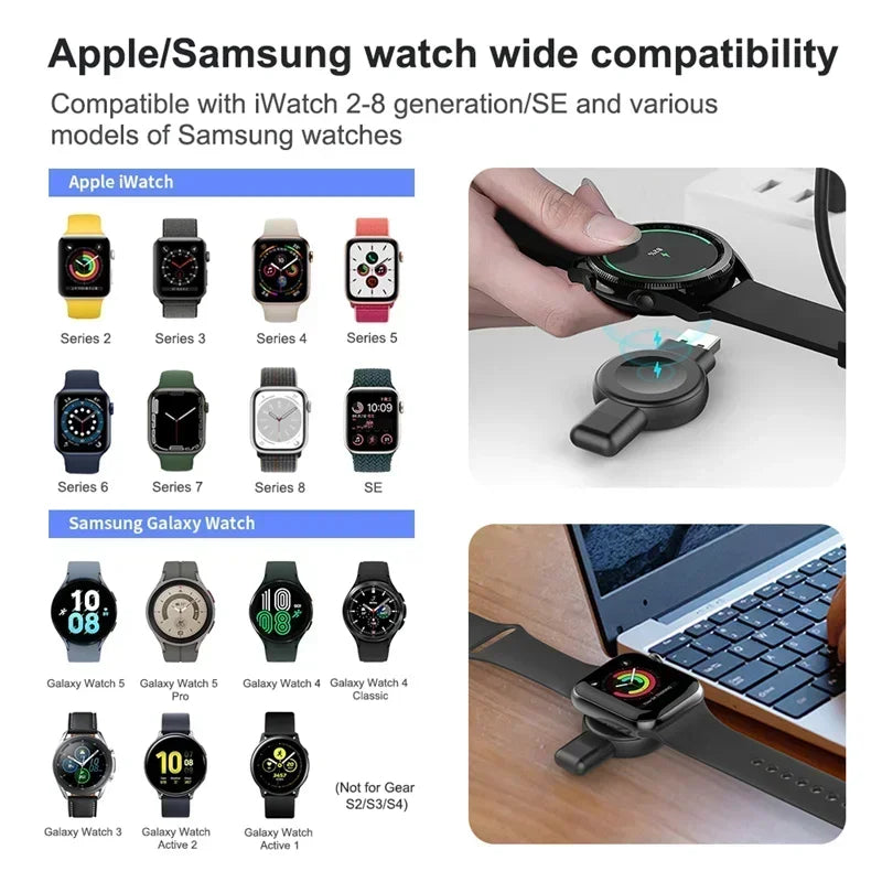 2 In 1 USB Type C Magnetics Watch Wireless Charger for Samsung Watch Galaxy 4 5 6 Active 1/2 Apple IWatch 2-8 SE Charging Stand Oasis Select