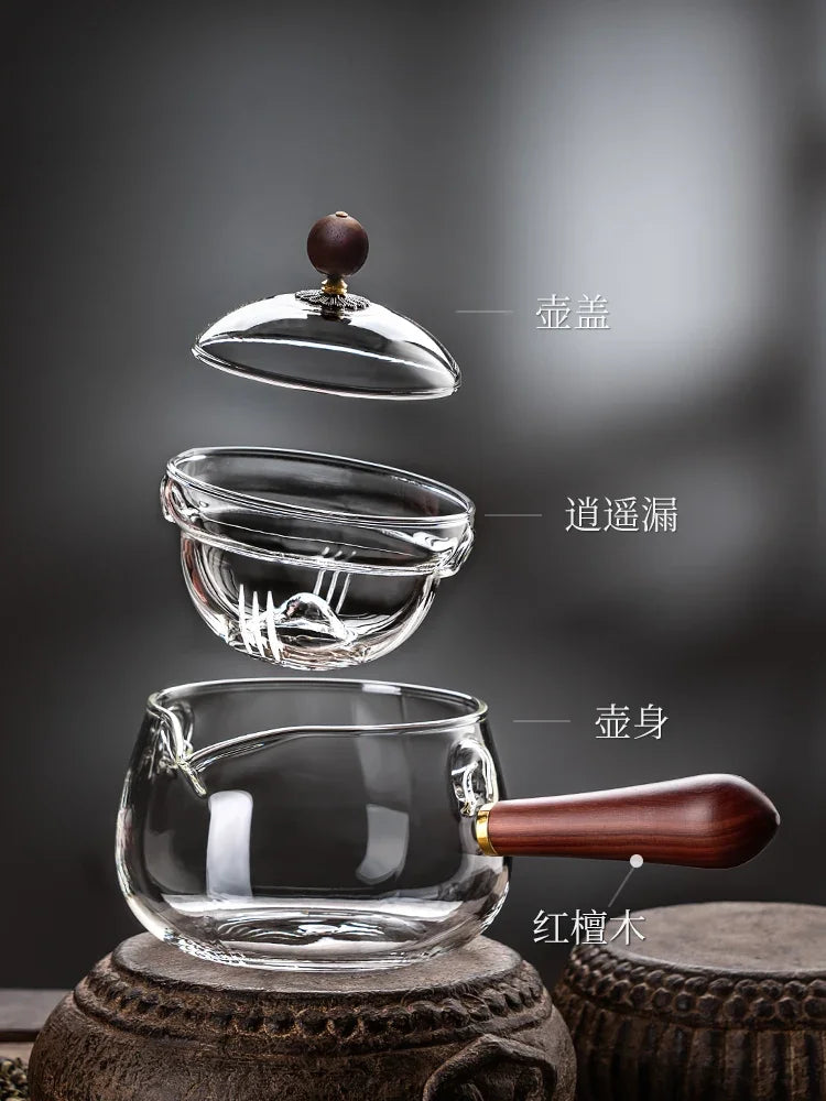 The Side of The Leisure Pot Household Heat-resistant Glass Teapot Rotating Small Green Orange Tea Tea Set Boiling Teapot Oasis Select