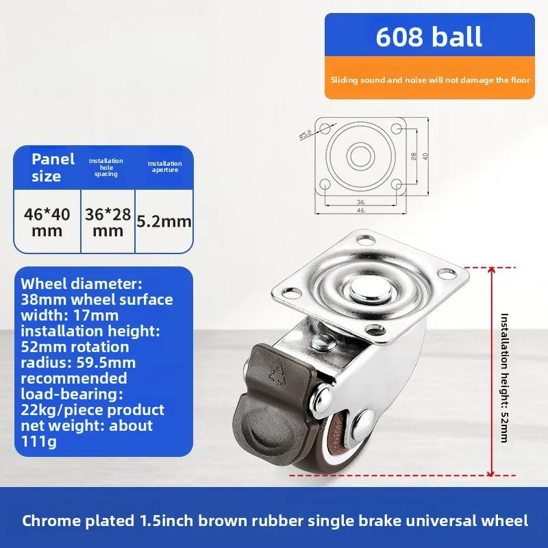 1 1.25 1.5 2 Inch Furniture Caster Soft Rubber Universal Wheel Swivel Caster Roller Wheel For Platform Trolley Accessories Oasis Select Brake universal 1.0 Inch