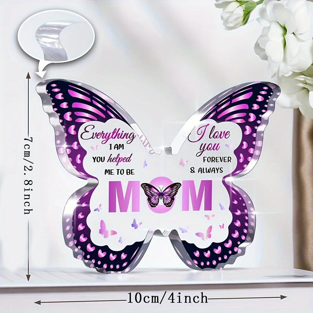 1pc Butterfly-shaped Acrylic Plaque Gift for Mom - Unique Birthday or Holiday Commemorative Gift for Home or Office Decor Oasis Select