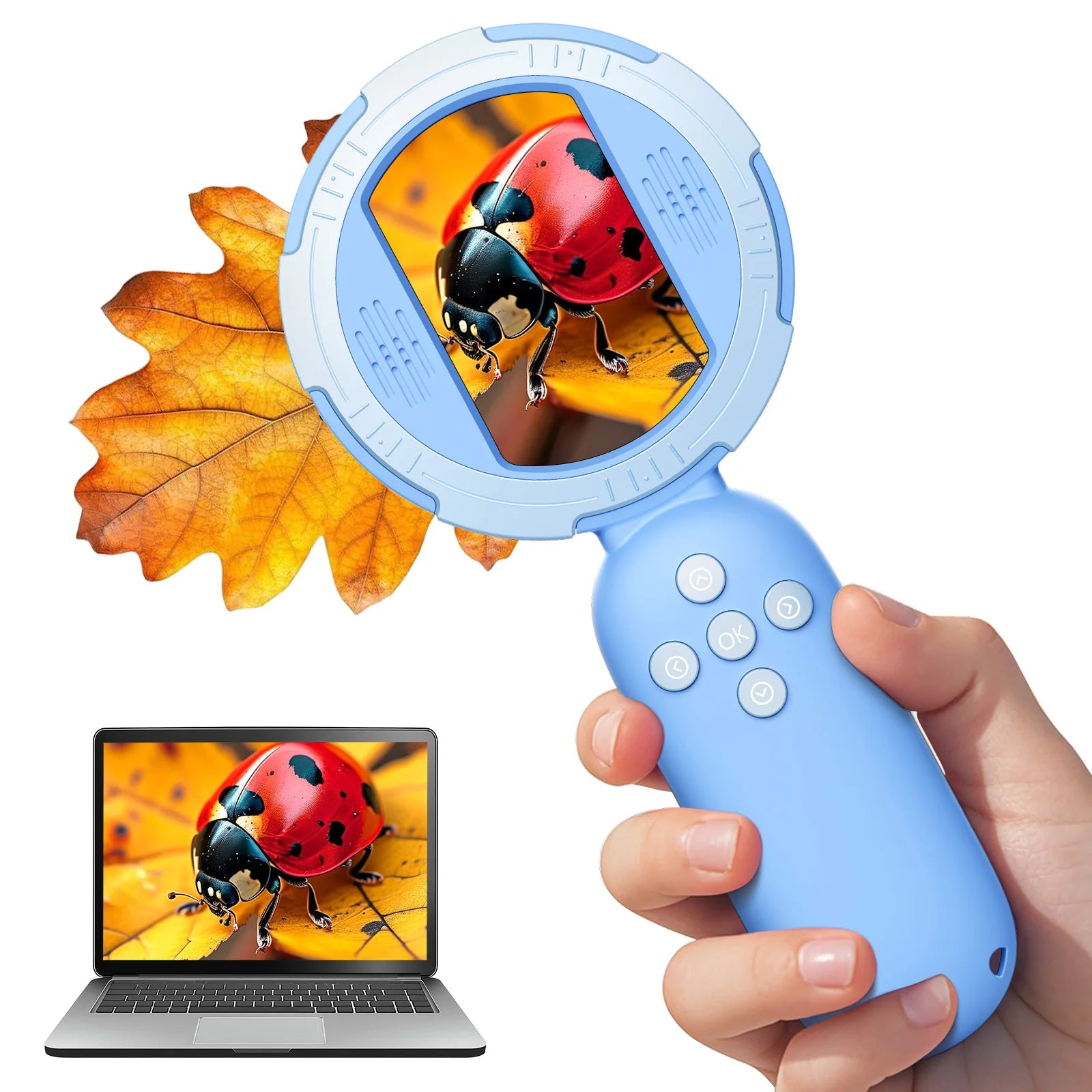 Kids Digital Microscope 1000X 2inch IPS Handheld Microscope for Kids with 8 Leds Mini Magnifying Glass Christmas Birthday Gift Oasis Select Blue 1000X