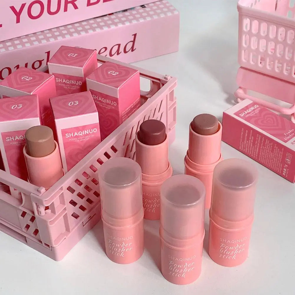 Smooth Powder Blusher Stick Natural Low Saturation Powder Blusher Stick Lip Gloss Dual-use, Durable Waterproof Powder Blusher Oasis Select