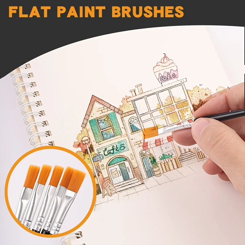 100pcsPainting Brushes Set Art Round Flat Hair Nylon Hair Paint Brush for Oil Acrylic Watercolor Kids/Artists/Beginners/Students Oasis Select