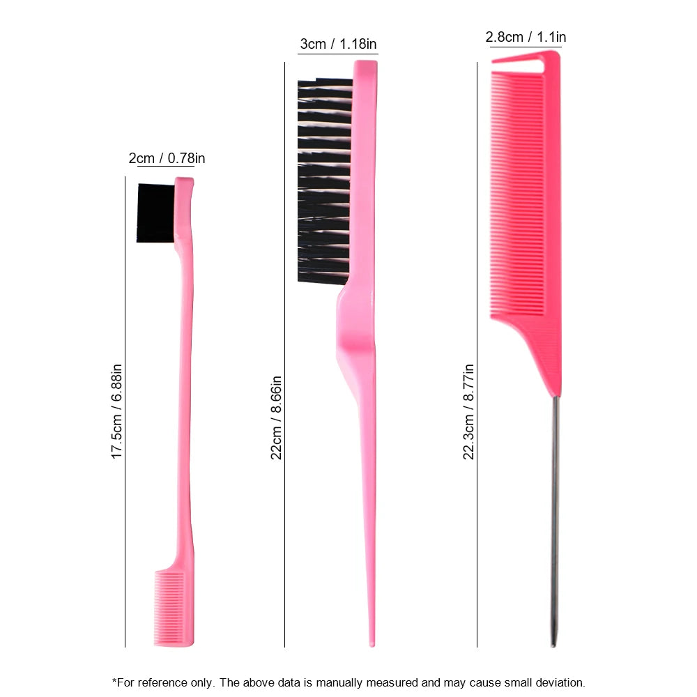 3-Piece Pink Hair Styling Kit – Comb, Teasing Brush & Cleaner Hair Styling Kit Oasis Select